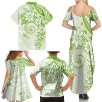 Polynesian Pattern With Plumeria Flowers Family Matching Summer Maxi Dress and Hawaiian Shirt Lime Green LT05 - Polynesian Pride