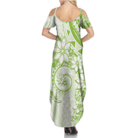 Polynesian Pattern With Plumeria Flowers Family Matching Summer Maxi Dress and Hawaiian Shirt Lime Green LT05 - Polynesian Pride