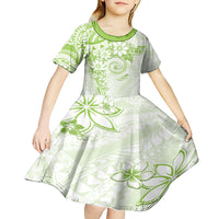 Polynesian Pattern With Plumeria Flowers Kid Short Sleeve Dress Lime Green