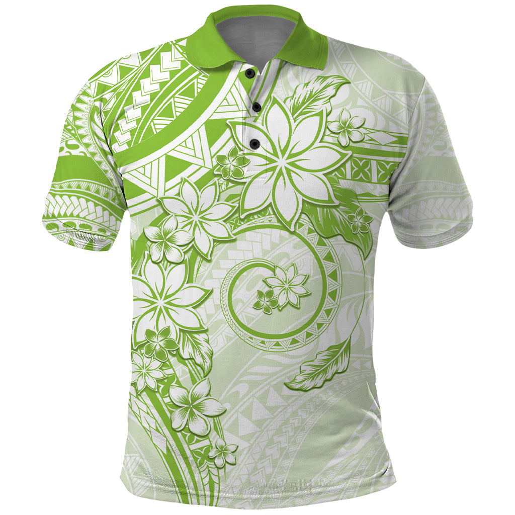 Polynesian Pattern With Plumeria Flowers Polo Shirt Lime Green
