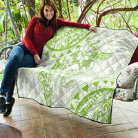 Polynesian Pattern With Plumeria Flowers Quilt Lime Green LT05 - Polynesian Pride