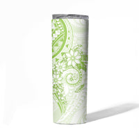 Lime Green Polynesian Pattern With Plumeria Flowers Skinny Tumbler