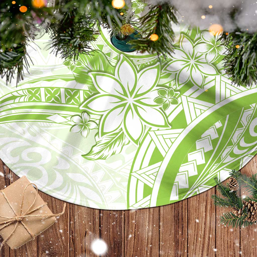 Polynesian Pattern With Plumeria Flowers Tree Skirt Lime Green LT05 - Polynesian Pride