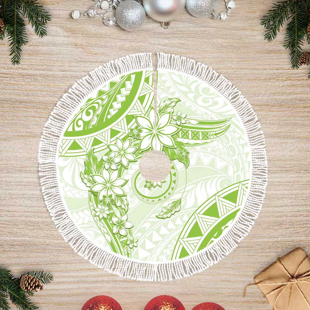 Polynesian Pattern With Plumeria Flowers Tree Skirt Lime Green LT05 Fringed Lime Green - Polynesian Pride