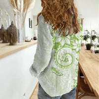 Polynesian Pattern With Plumeria Flowers Women Casual Shirt Lime Green LT05 - Polynesian Pride