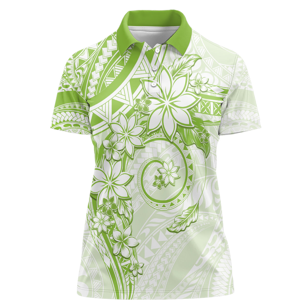 Polynesian Pattern With Plumeria Flowers Women Polo Shirt Lime Green