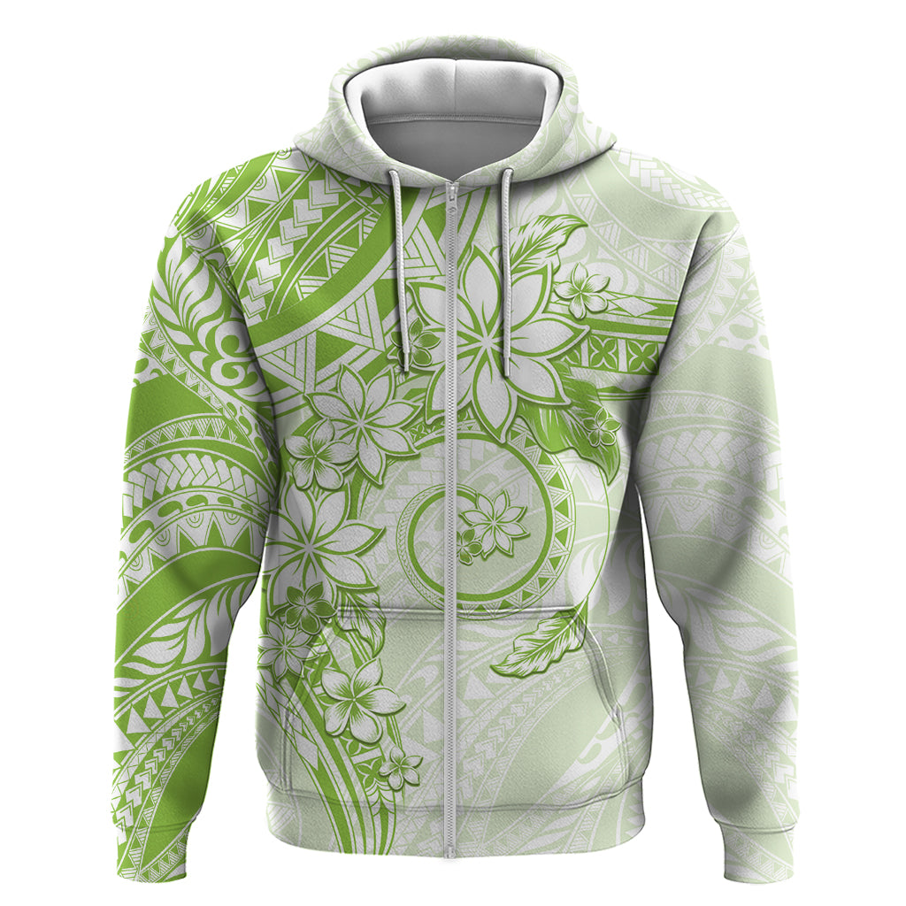 Polynesian Pattern With Plumeria Flowers Zip Hoodie Lime Green
