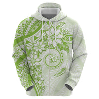 Polynesian Pattern With Plumeria Flowers Zip Hoodie Lime Green