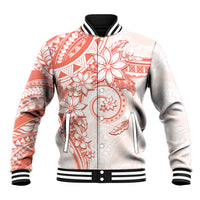 Polynesian Pattern With Plumeria Flowers Baseball Jacket Orange Peach