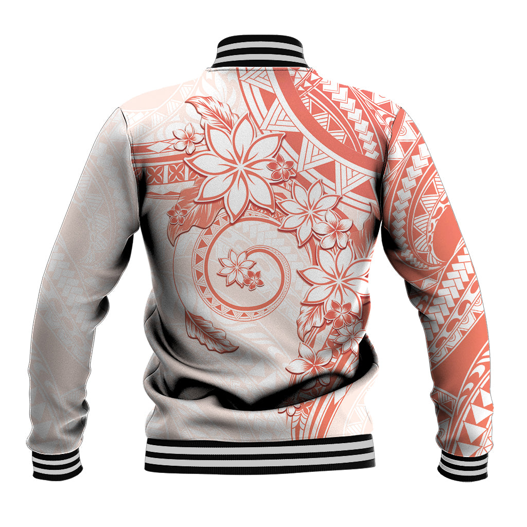 Polynesian Pattern With Plumeria Flowers Baseball Jacket Orange Peach