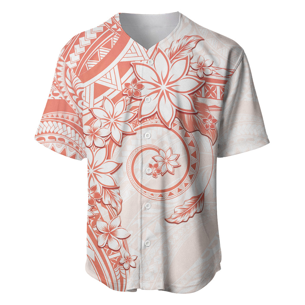 Polynesian Pattern With Plumeria Flowers Baseball Jersey Orange Peach LT05 Peach - Polynesian Pride