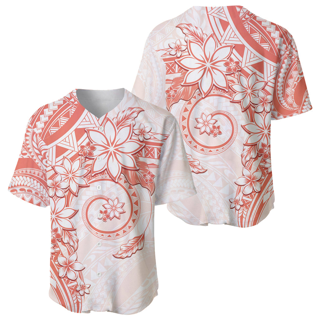 Polynesian Pattern With Plumeria Flowers Baseball Jersey Orange Peach LT05 - Polynesian Pride