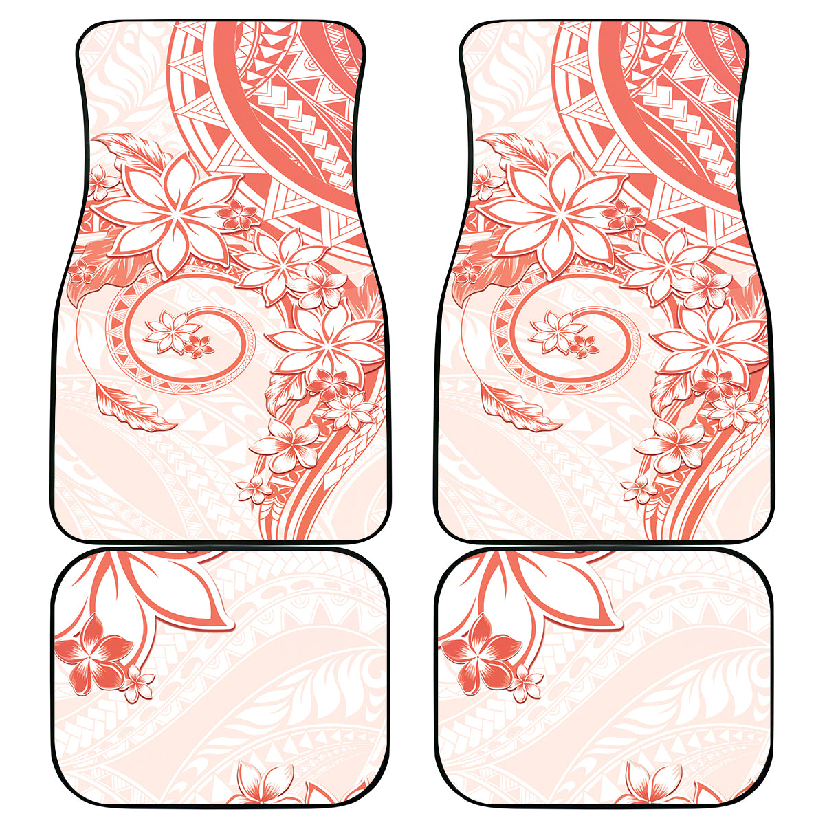 Polynesian Pattern With Plumeria Flowers Car Mats Orange Peach