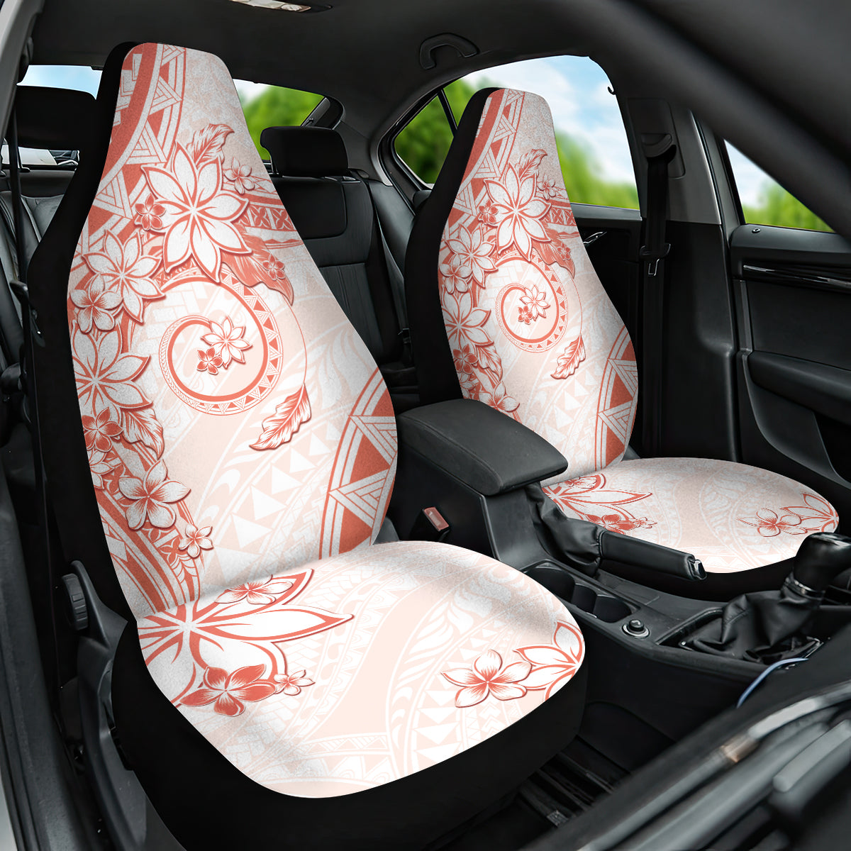 Polynesian Pattern With Plumeria Flowers Car Seat Cover Orange Peach
