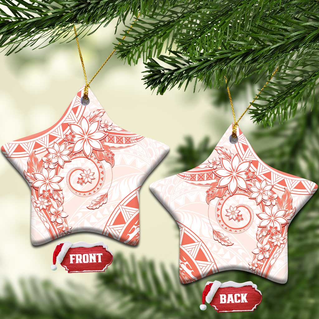 Polynesian Pattern With Plumeria Flowers Ceramic Ornament Orange Peach LT05 Star Peach - Polynesian Pride