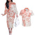 Polynesian Pattern With Plumeria Flowers Couples Matching Off The Shoulder Long Sleeve Dress and Hawaiian Shirt Orange Peach