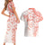 Polynesian Pattern With Plumeria Flowers Couples Matching Short Sleeve Bodycon Dress and Hawaiian Shirt Orange Peach