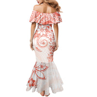 Polynesian Pattern With Plumeria Flowers Family Matching Mermaid Dress and Hawaiian Shirt Orange Peach