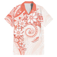 Polynesian Pattern With Plumeria Flowers Family Matching Off The Shoulder Long Sleeve Dress and Hawaiian Shirt Orange Peach
