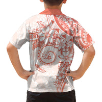Polynesian Pattern With Plumeria Flowers Family Matching Off Shoulder Short Dress and Hawaiian Shirt Orange Peach LT05 - Polynesian Pride