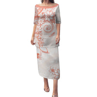 Polynesian Pattern With Plumeria Flowers Family Matching Puletasi and Hawaiian Shirt Orange Peach LT05 Mom's Dress Peach - Polynesian Pride