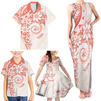 Polynesian Pattern With Plumeria Flowers Family Matching Tank Maxi Dress and Hawaiian Shirt Orange Peach LT05 - Polynesian Pride