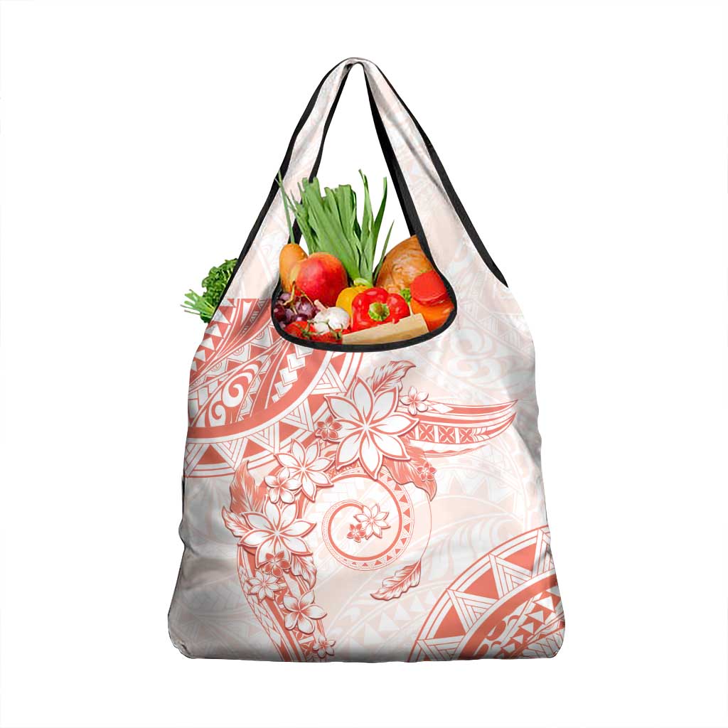 Polynesian Pattern With Plumeria Flowers Grocery Bag Orange Peach LT05 1-pack One Size Peach - Polynesian Pride