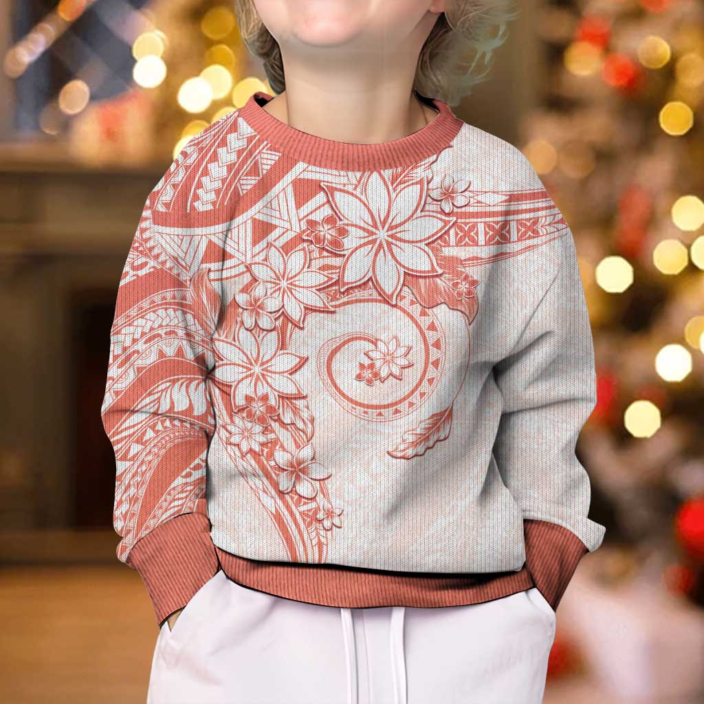 Polynesian Pattern With Plumeria Flowers Kid Ugly Christmas Sweater Orange Peach LT05 - Polynesian Pride