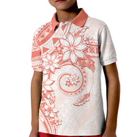 Polynesian Pattern With Plumeria Flowers Kid Polo Shirt Orange Peach