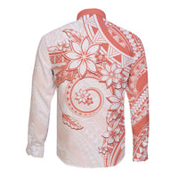 Polynesian Pattern With Plumeria Flowers Long Sleeve Button Shirt Orange Peach