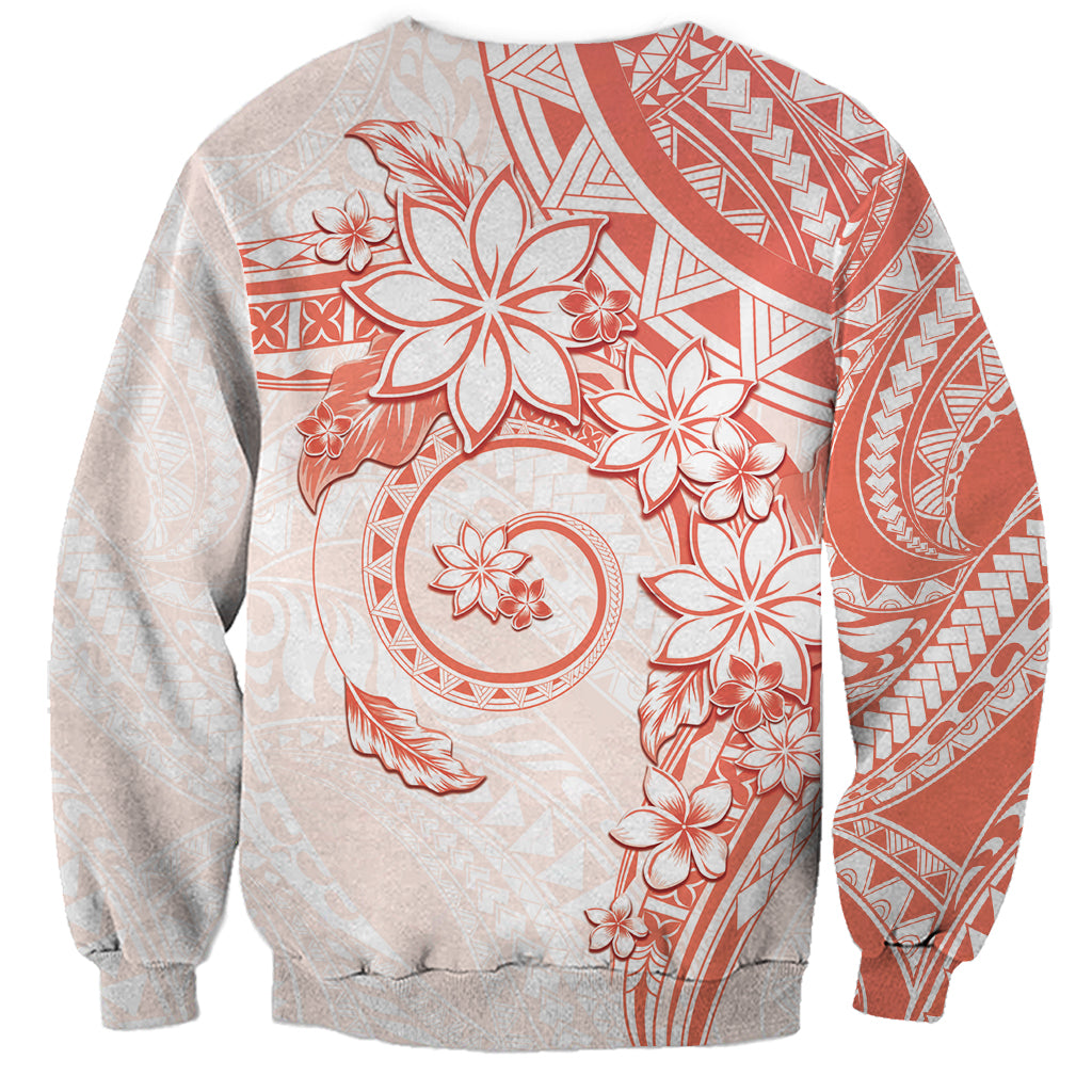 Polynesian Pattern With Plumeria Flowers Sweatshirt Orange Peach