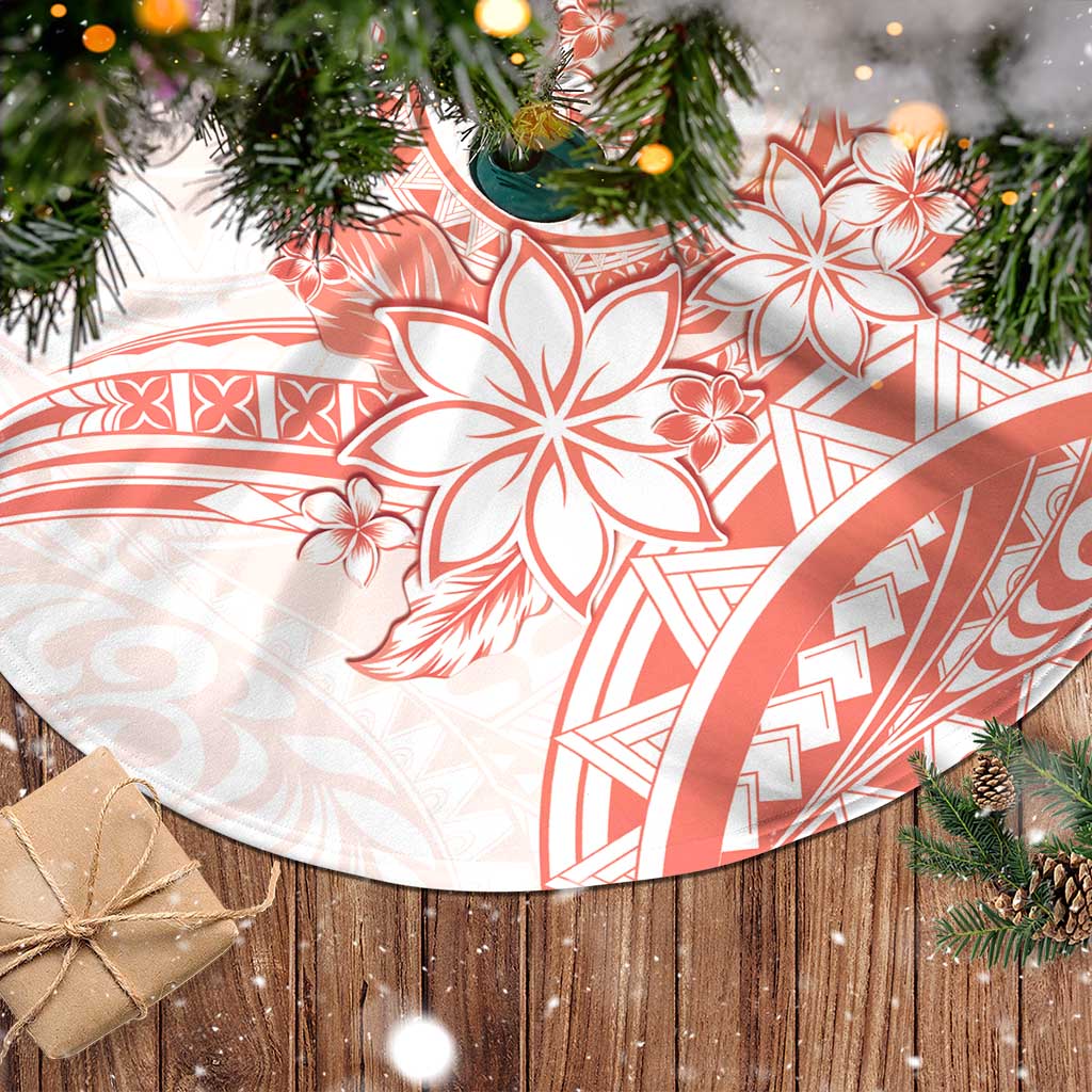 Polynesian Pattern With Plumeria Flowers Tree Skirt Orange Peach LT05 - Polynesian Pride