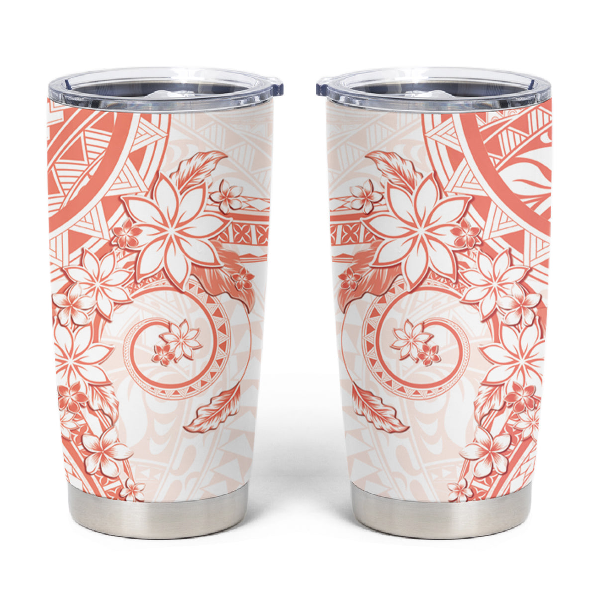 Orange Peach Polynesian Pattern With Plumeria Flowers Tumbler Cup