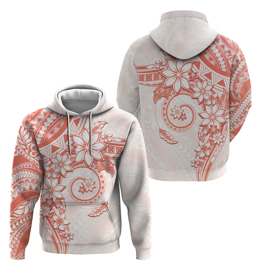 Polynesian Pattern With Plumeria Flowers Zip Hoodie Orange Peach
