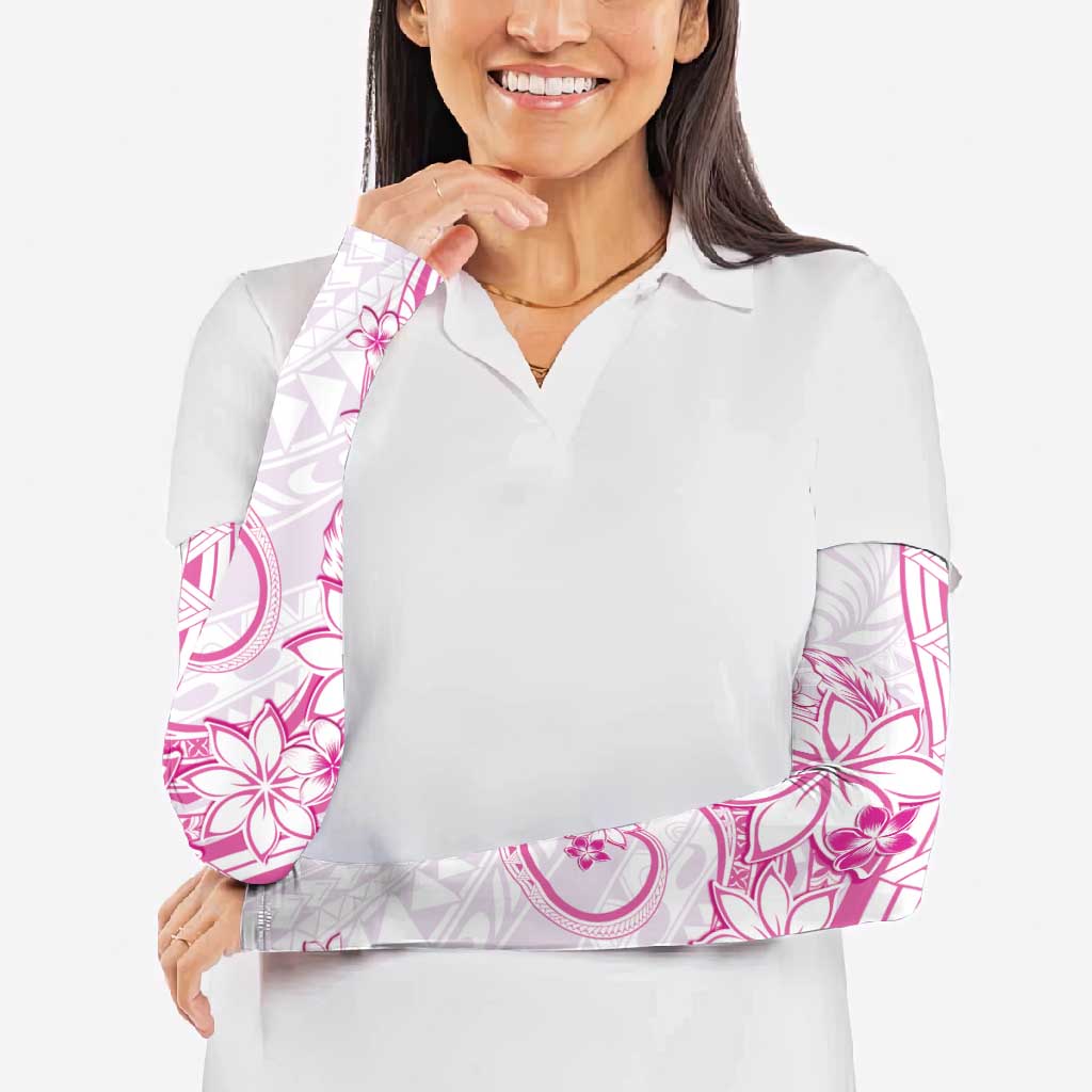 Polynesian Pattern With Plumeria Flowers Arm Sleeves Pink LT05 - Polynesian Pride