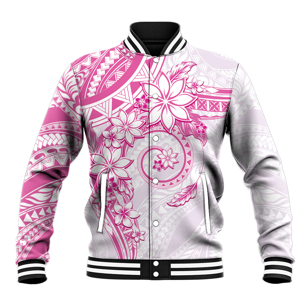 Polynesian Pattern With Plumeria Flowers Baseball Jacket Pink