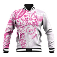 Polynesian Pattern With Plumeria Flowers Baseball Jacket Pink