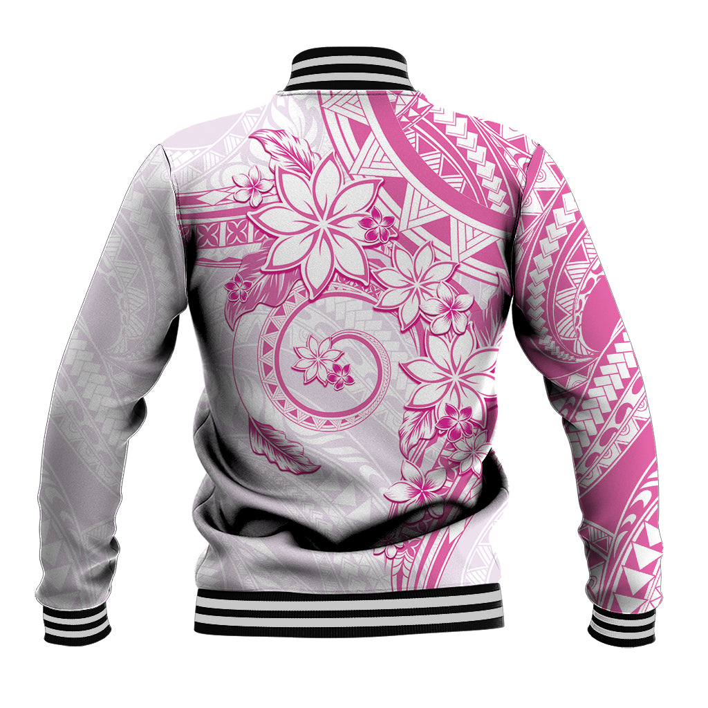 Polynesian Pattern With Plumeria Flowers Baseball Jacket Pink
