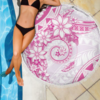 Polynesian Pattern With Plumeria Flowers Beach Blanket Pink
