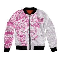 Polynesian Pattern With Plumeria Flowers Bomber Jacket Pink