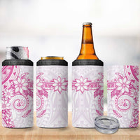 Pink Polynesian Pattern With Plumeria Flowers 4 in 1 Can Cooler Tumbler