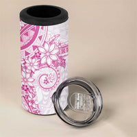 Pink Polynesian Pattern With Plumeria Flowers 4 in 1 Can Cooler Tumbler