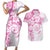 Polynesian Pattern With Plumeria Flowers Couples Matching Short Sleeve Bodycon Dress and Hawaiian Shirt Pink