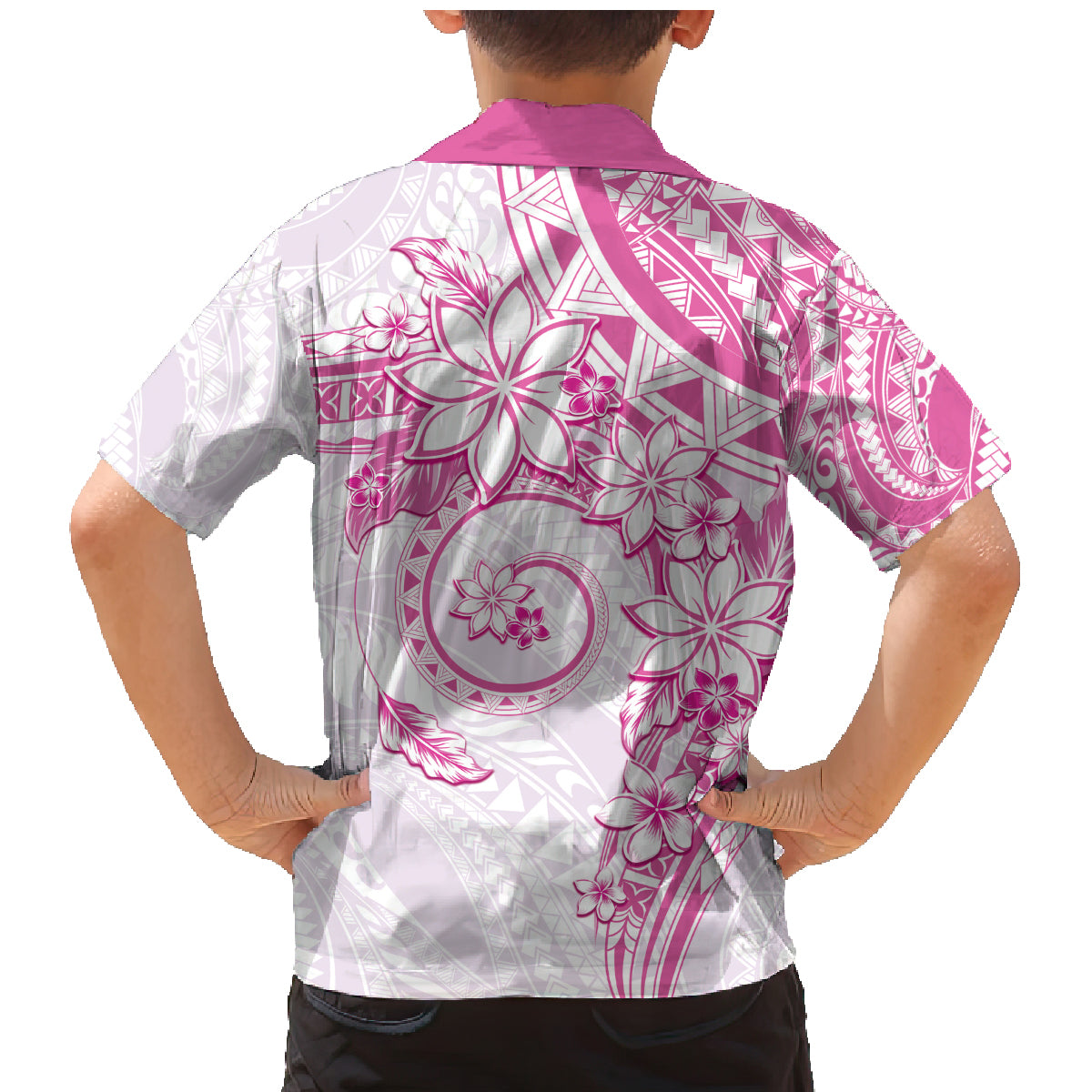 Polynesian Pattern With Plumeria Flowers Family Matching Mermaid Dress and Hawaiian Shirt Pink LT05 - Polynesian Pride