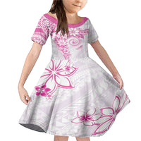 Polynesian Pattern With Plumeria Flowers Family Matching Mermaid Dress and Hawaiian Shirt Pink LT05 Daughter's Dress Pink - Polynesian Pride