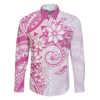 Polynesian Pattern With Plumeria Flowers Family Matching Mermaid Dress and Hawaiian Shirt Pink LT05 Dad's Shirt - Long Sleeve Pink - Polynesian Pride