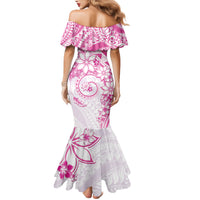 Polynesian Pattern With Plumeria Flowers Family Matching Mermaid Dress and Hawaiian Shirt Pink LT05 - Polynesian Pride