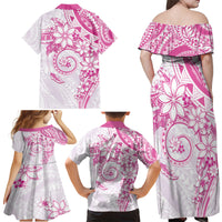 Polynesian Pattern With Plumeria Flowers Family Matching Off Shoulder Maxi Dress and Hawaiian Shirt Pink LT05 - Polynesian Pride