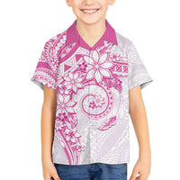 Polynesian Pattern With Plumeria Flowers Family Matching Off Shoulder Maxi Dress and Hawaiian Shirt Pink LT05 Son's Shirt Pink - Polynesian Pride