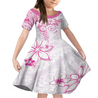 Polynesian Pattern With Plumeria Flowers Family Matching Off Shoulder Short Dress and Hawaiian Shirt Pink LT05 Daughter's Dress Pink - Polynesian Pride